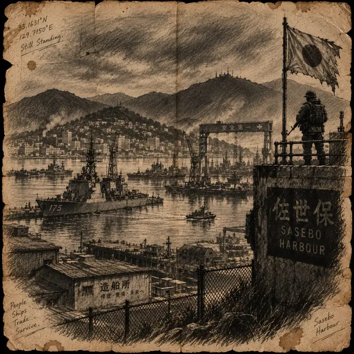 Sasebo Harbour, illustrazione.